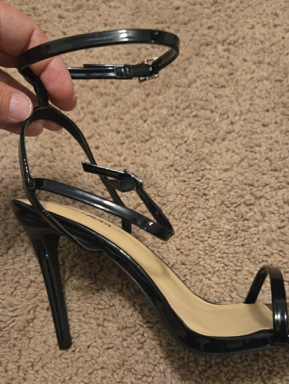Fashion Nova Black Patent Strappy Stiletto Heels
